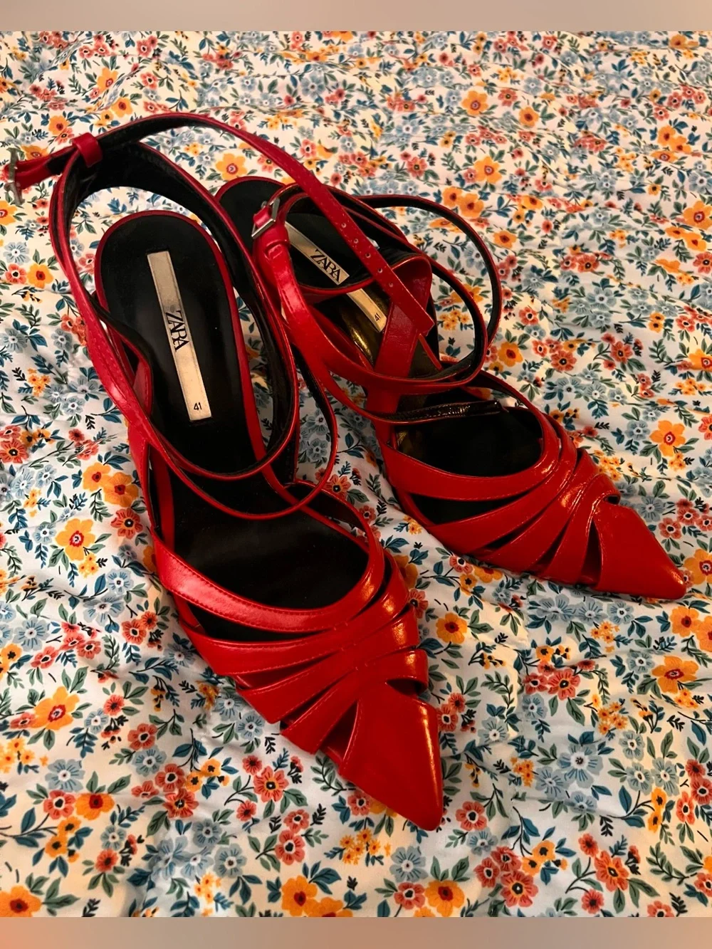 ZARA Red Strappy Pointed-Toe Women's Heels